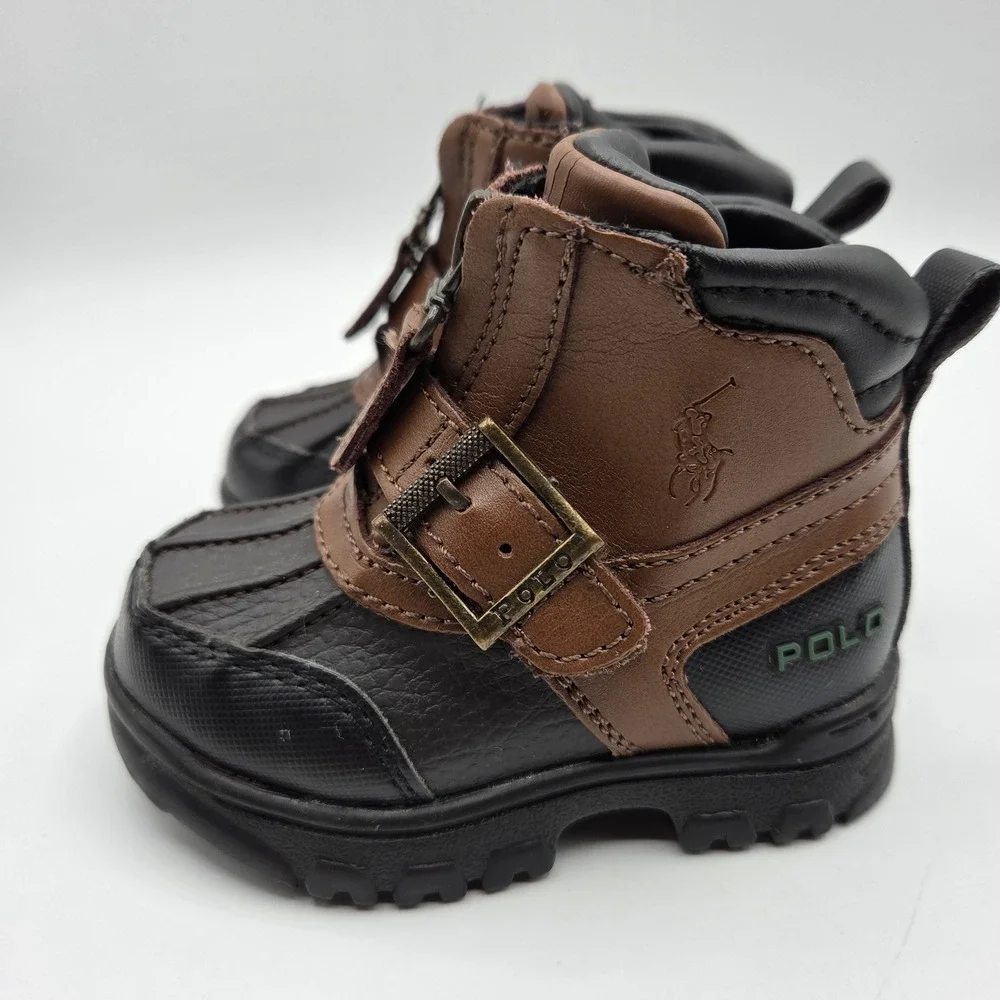 Polo Ralph Lauren Boys Country Mid‎ Zip Duck Boots Brown Black Size 4 Toddler